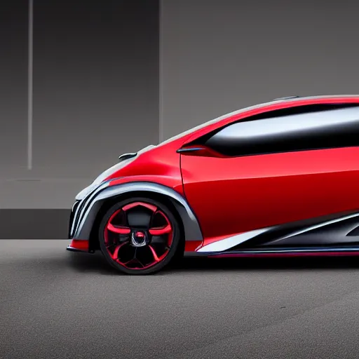 Image similar to mixed design between a honda civic type r and a peugeot 1 0 8, on road, 2 0 2 2 concept car, hyperrealistic