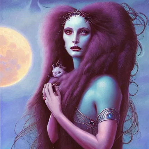 Image similar to portrait of princess of the dreamlands and moon beast, beautiful! coherent! by brom, deep colors, strong lines, high contrast