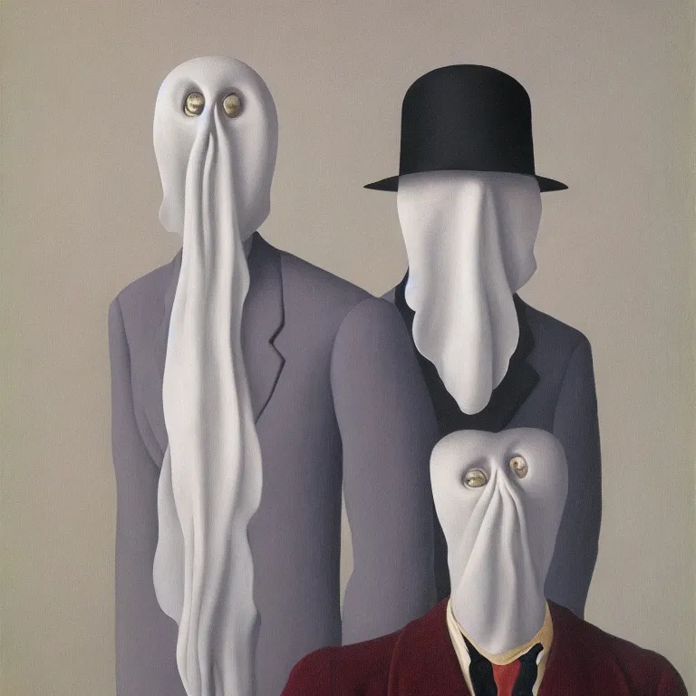 Image similar to portrait of a ghost, by rene magritte, detailed painting, hd, hq, high resolution, high detail, 4 k, 8 k