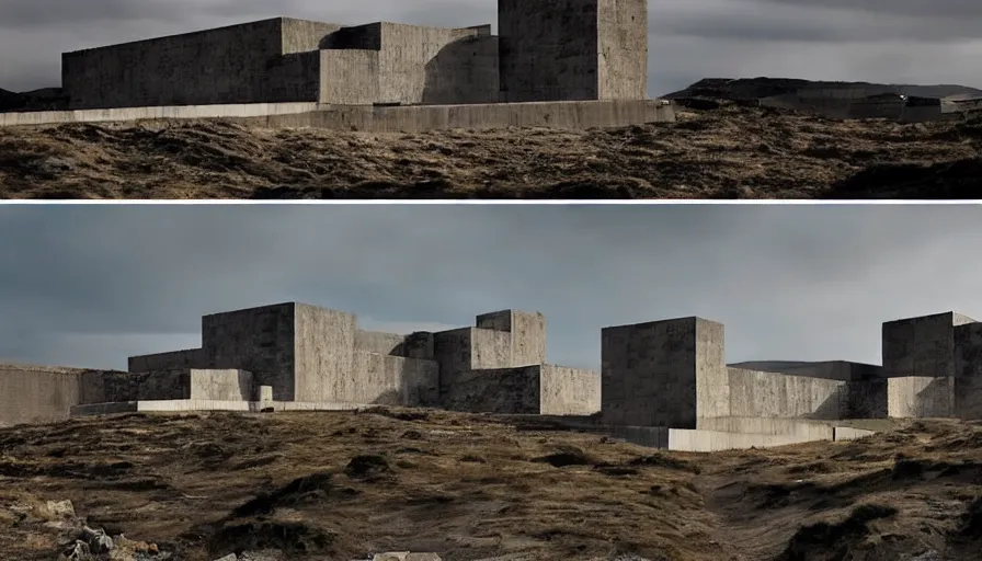 Prompt: big brutalist imperial military base on peruvian cliffs, twelve angle stone design, drawing architecture, pritzker architecture prize, brutalism architecture, cinematic shot, by greig fraser, by emmanuel lubezki, robert richardson, hoyte van hoytema, roger deankins