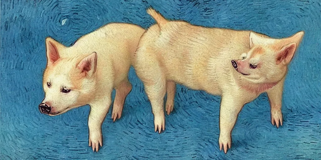 Prompt: pig and white shiba inu mix ， by vincent van gogh