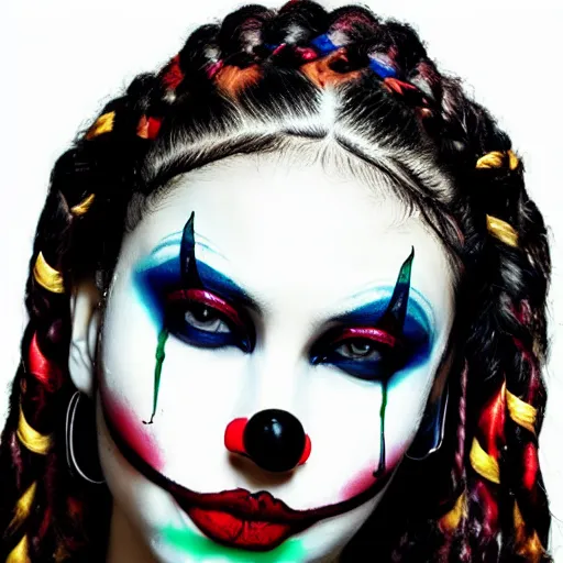 Prompt: gangsta latina girl with braids and clown makeup yoji shinkawa