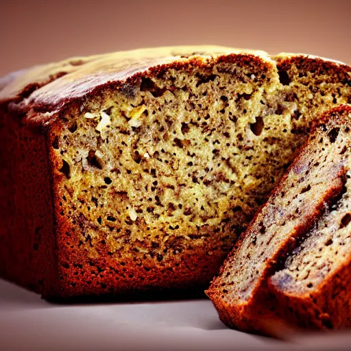 Prompt: photorealistic photograph of banana bread at work dude, photorealistic, realism, highly detailed, ultra detailed, ambient occlusion, depth of field