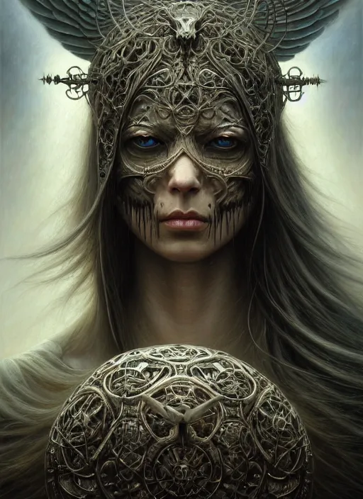 Image similar to close - up portrait of the angel of death in a dystopian scenic setting, intricate, elegant, highly detailed, centered, digital painting, art station, conceptual art, soft, sharp focus, illustration, artwork, artgerm, tomasz alen kopera, peter mohrbacher, donato giancola, joseph christian leyendecker, wlop, boris vallejo