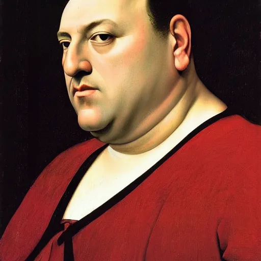 Image similar to portrait of Tony Soprano by Caravaggio and Piero della Francesca.