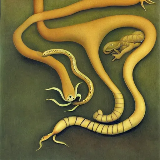 Image similar to cambrian, soft shadow by henri rousseau, by karen wallis dismal, tired. a beautiful sculpture of a snake eating its own tail that seems to go on forever.