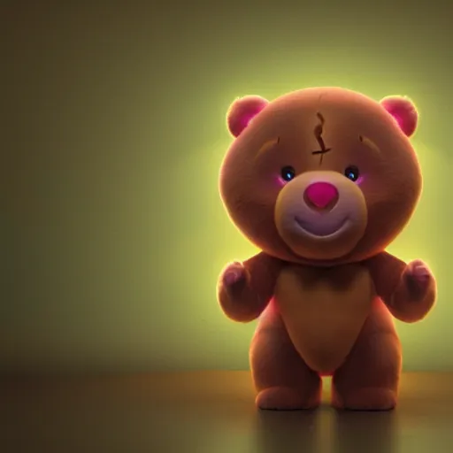 Image similar to hyperrealistic dslr film still of a care bear with heart on belly, stunning 8 k octane comprehensive 3 d render, inspired by istvan sandorfi & greg rutkowski & unreal engine, perfect symmetry, dim volumetric cinematic lighting, extremely hyper - detailed, extremely lifelike attributes & texture, intricate, masterpiece, artstation, stunning