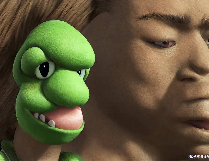 Image similar to highly detailed portrait, yoshi from nintendo, unreal engine, detailed and intricate environment