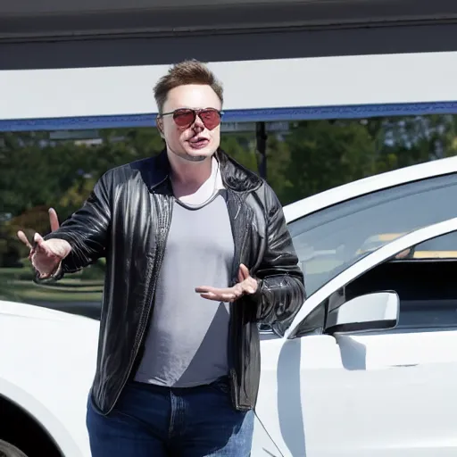 Prompt: photo of elon musk at a gas station