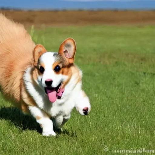 Prompt: a corgi in shape of a llama running around in the pasture, realistic