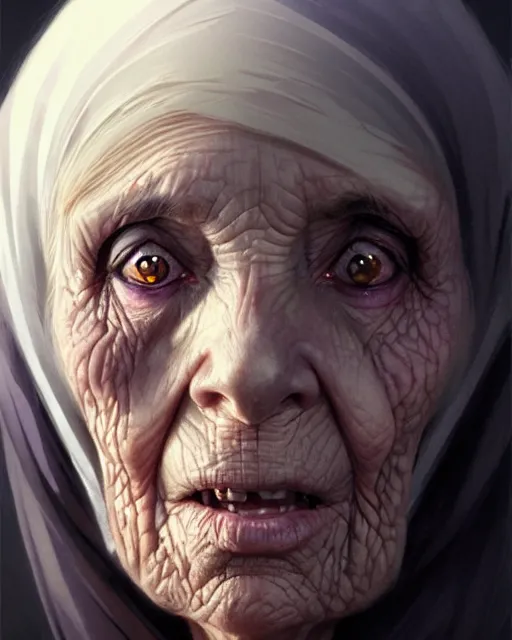 Image similar to a female necromancer old woman | | elderly - face, wrinkled face, realistic shaded perfect face, fine details. anime. realistic shaded lighting poster by greg rutkowski, magali villeneuve, artgerm, jeremy lipkin and michael garmash and rob rey