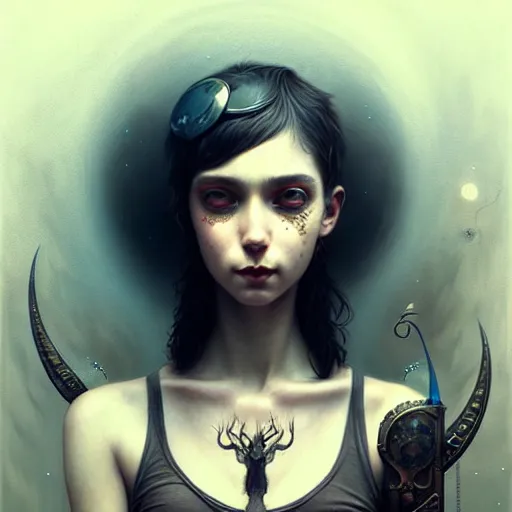 Image similar to a selfie of a happy emo girl in a tank top, intricate, elegant, highly detailed, smooth, sharp focus, award - winning, masterpiece, in the style of tom bagshaw, cedric peyravernay, peter mohrbacher, anime