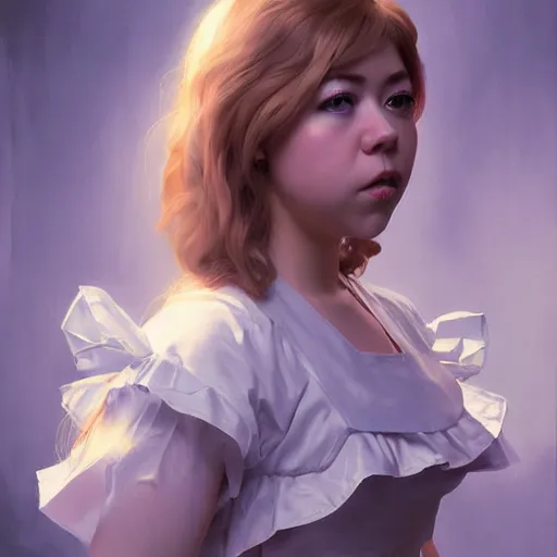 Image similar to detailed painting of jennette mccurdy wearing a maid outfit, 8 k, by greg rutkowski, artgerm, global illumination