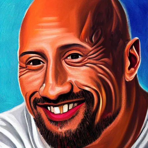 Prompt: portrait painting of dwayne johnson smiling, by picasso
