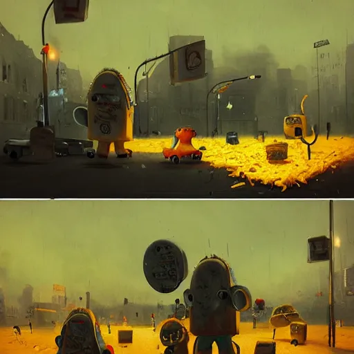 Prompt: beings made out of cheese rioting, revolution, riot, yellow flags, by cedric peyravernay, by simon stalenhag, cinematic, dramatic lighting, excellent composition, trending on artstation