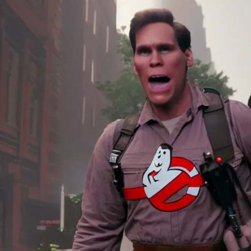 Prompt: Live Action Still of Jerma in Ghostbusters, real life, hyperrealistic, ultra realistic, realistic, highly detailed, epic, HD quality, 8k resolution, body and headshot, film still