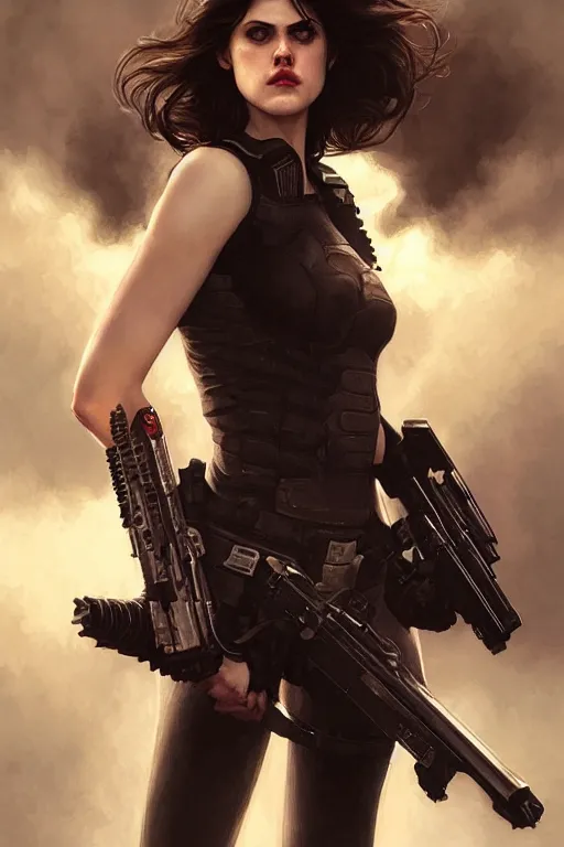 Prompt: alexandra daddario as sexy punisher, realistic portrait, symmetrical, highly detailed, digital painting, artstation, concept art, smooth, sharp focus, illustration, cinematic lighting, art by artgerm and greg rutkowski and alphonse mucha