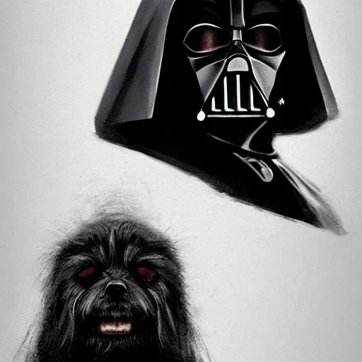 Prompt: cinematic portrait of dog that looks like darth vader, concept art, mars ravelo and greg rutkowski, artstation