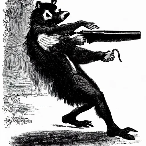 Prompt: a threatening skunk wielding a switchblade. Detailed 1865 Illustration by John Tenniel.