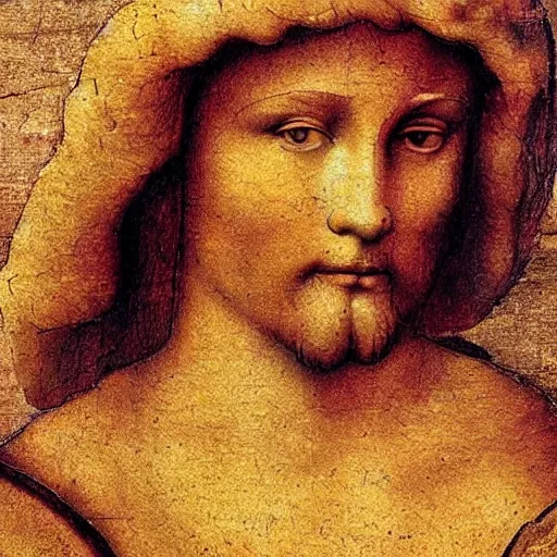 Prompt: a slice of bread goes to heaven. Painted by Leonardo da vinci