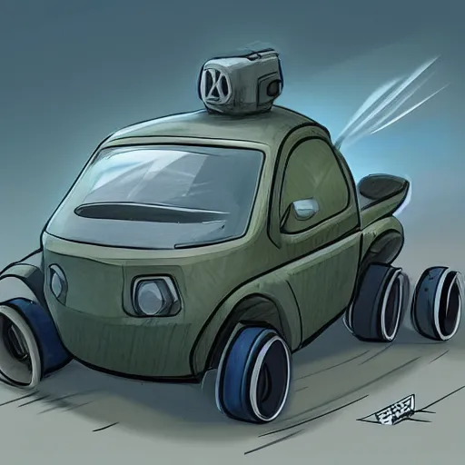 Image similar to 2d concept art of small vehicle by Dawid Michalczyk