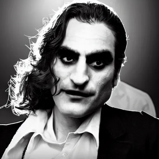 Image similar to detailed 4 k photorealistic lady gaga and joaquin phoenix talk each other, some detailed footage in next joker movie in the style of nick ut and eddie adams and margaret bourke and yousuf karshs and alfred eisenstaedt