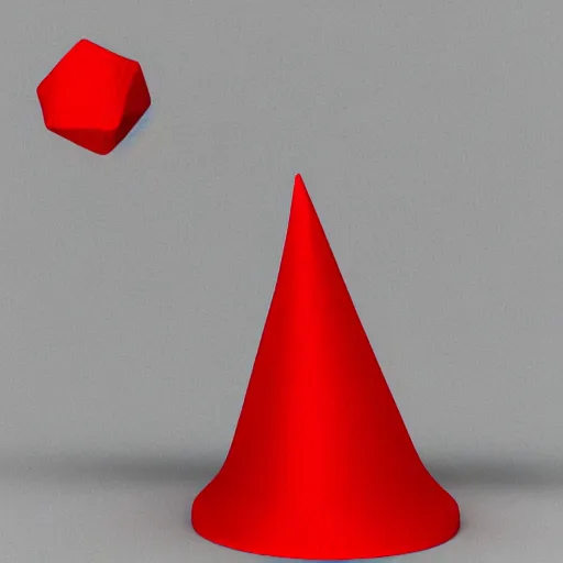 Prompt: a red cone sitting on top of a blue cube, 3 d render