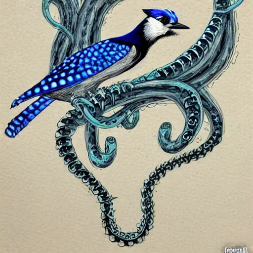 Image similar to bluejay with venom tentacles