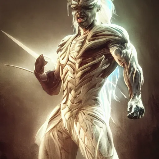 Image similar to highly detailed hybrid of raiden from mortal kombat, and raiden from metal gear solid. vfx portrait, stephen bliss, unreal engine, greg rutkowski, loish, rhads, beeple, makoto shinkai and lois van baarle, ilya kuvshinov, rossdraws, tom bagshaw, alphonse mucha, global illumination, detailed and intricate environment