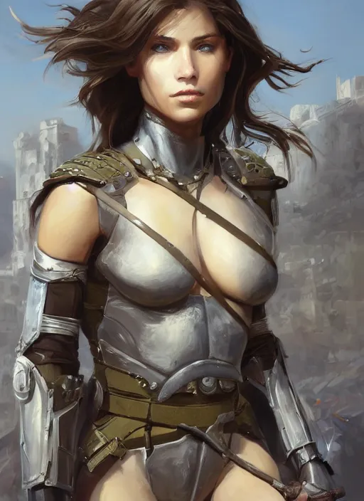 Image similar to a professionally painted portrait of an attractive young girl, partially clothed in battle armor, olive skin, long dark hair, beautiful bone structure, symmetrical facial features, intricate, elegant, heroic pose, digital painting, concept art, smooth, sharp focus, finely detailed, beautifully framed, from Metal Gear, in the style of Artgerm and Greg Rutkowski and William-Adolphe Bouguerea