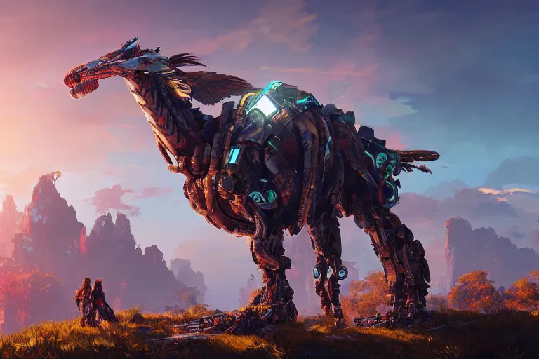 Image similar to glinthawk machine mecanical creature robot of horizon forbidden west horizon zero dawn radiating a glowing aura global illumination ray tracing hdr fanart arstation by ian pesty and alena aenami artworks in 4 k