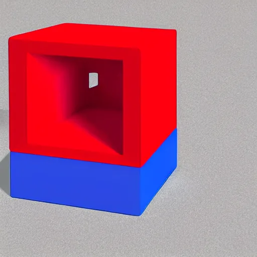 Image similar to ( ( red cube ) high, top, up ), ( ( blue cube ) low, under, down ), separated by a gap