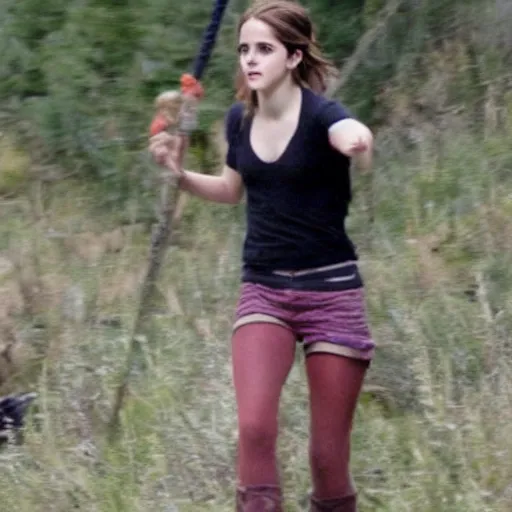 Prompt: emma watson catching sasquatch