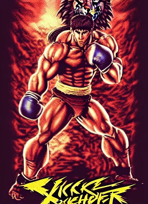 Image similar to extreme long shot. 8 bit nes graphics. antropomorphic muscular masculine wolf. kickboxer fighter, in shorts. wolf head. fine details, very sharp, art from nes game cartridge, 8 0's, vhs artefacts, vaporwave style, marc simonetti and hermann nitsch. streetfighter, kung fury movie