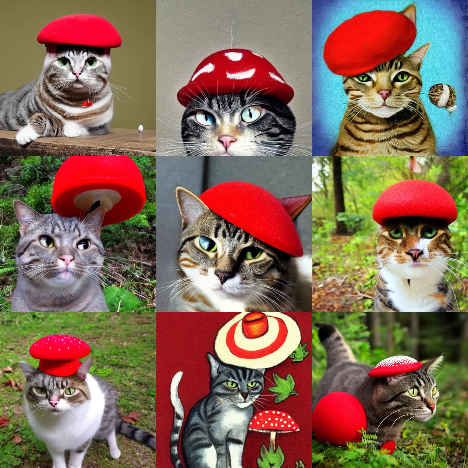 Prompt: cat with fly agaric hat