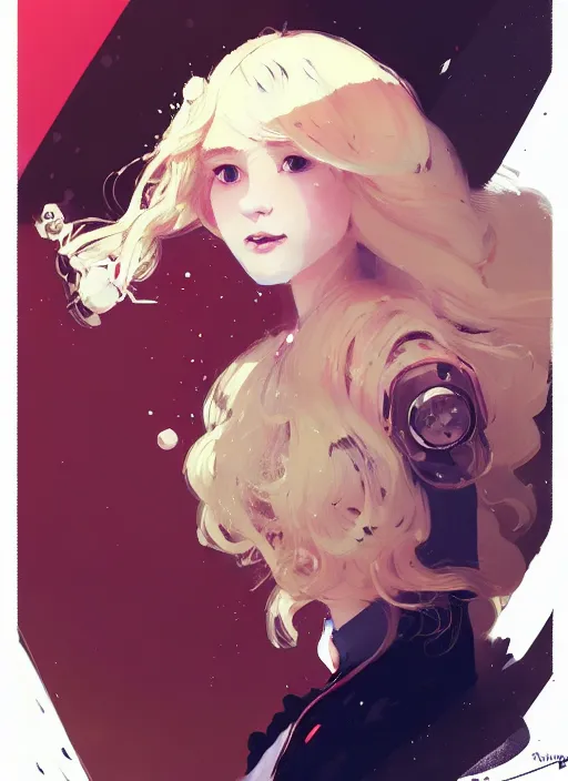 Prompt: highly detailed portrait of a hopeful pretty astronaut lady with a wavy blonde hair, by Greg Tocchini, by WLOP, by Greg Rutkowski, by Dustin Nguyen, by Ilya Repin, by Kate Olseka, by Cliff Chiang, 4k resolution, nier:automata inspired, bravely default inspired, vibrant but dreary but upflifting red, black and white color scheme!!! ((Space nebula background))