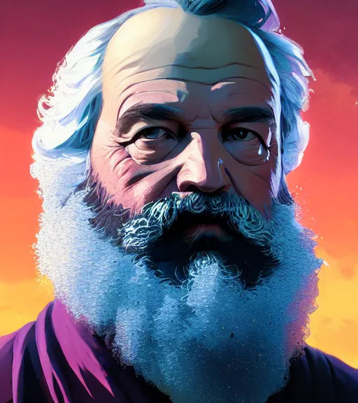 Image similar to highly detailed portrait giga chad karl marx in gta v, stephen bliss, unreal engine, fantasy art by greg rutkowski, loish, rhads, ferdinand knab, makoto shinkai and lois van baarle, ilya kuvshinov, rossdraws, tom bagshaw, global illumination, radiant light, detailed and intricate environment