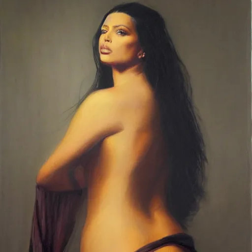 Prompt: portrait ( of kim kardashian ) as danae by paolo de matteis