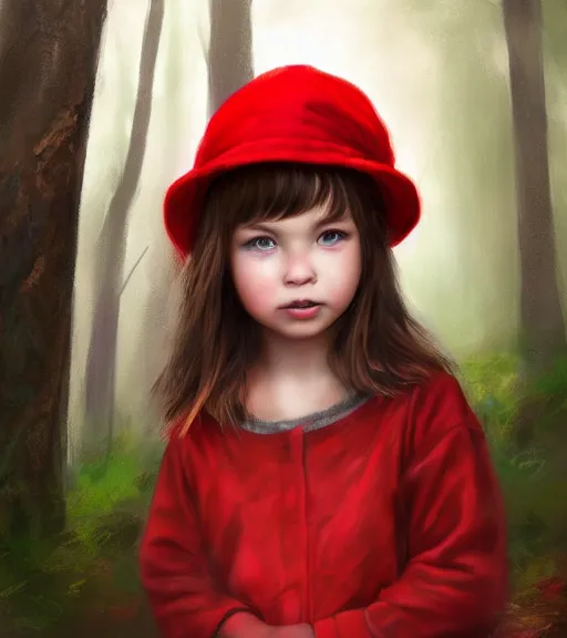 Prompt: A beautiful digital painting of a photorealistic a little girl in the red hat ,forest, high quality, photorealistic, 4k hd, sharp, by Stanley Artgerm Lau, WLOP, Rossdraws, James Jean, Andrei Riabovitchev, Marc Simonetti, and Sakimichan, gorgeous lighting, well lit, backlit, dramatic cinematic lighting