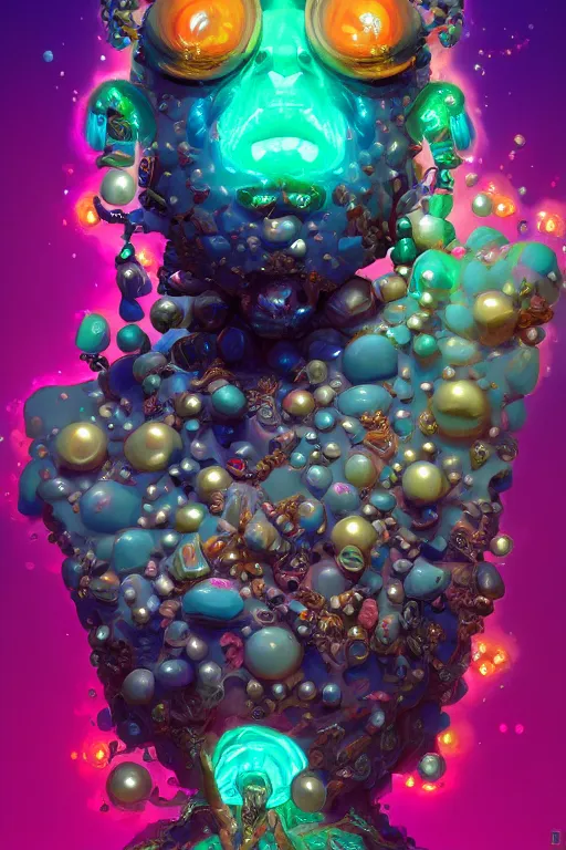 Image similar to maximalist detailed gemstone golem portrait by adoryanti, machine. delusions, holosomnia, electrixbunny, rendered in discodiffusion. decorated with pearls and gems, behance hd by jesper ejsing, by rhads, makoto shinkai, ilya kuvshinov, rossdraws global illumination ray tracing hdr radiating a glowing aura