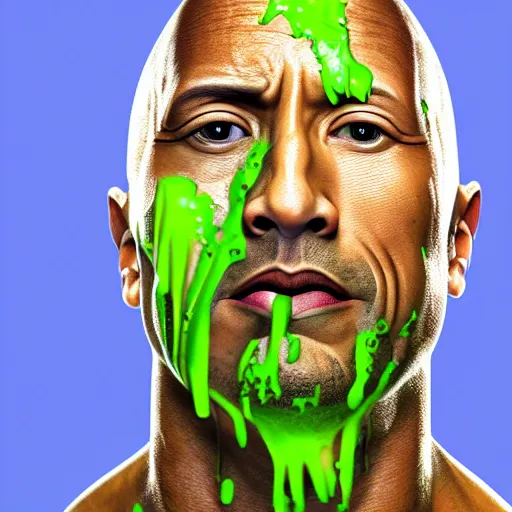 Image similar to a portrait dwayne johnson covered in slime as he waked up in the morning, digital photography, highly detailed