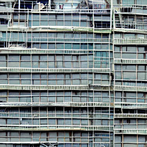 Prompt: dense buildings scaffolding in Taiwan; half built in the nature