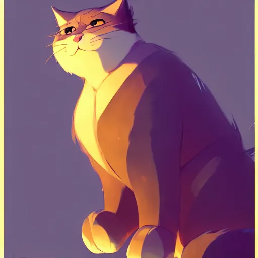 Image similar to a big fluffy cat by cory loftis and goro fujita and atey ghailan, exquisite lighting, art, very coherent, plain background, trending on artstation