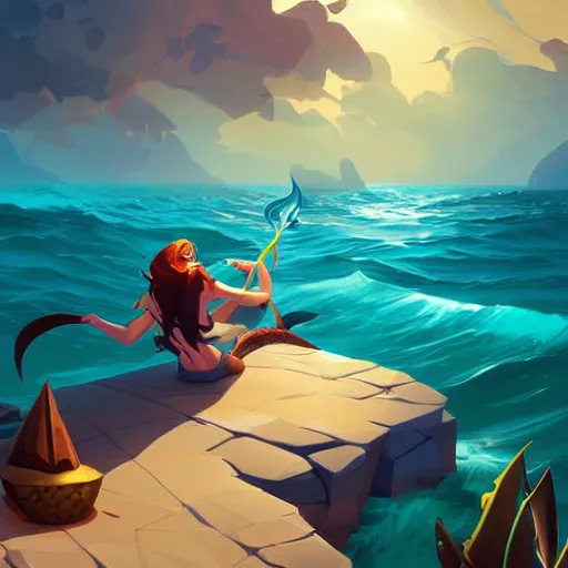 Image similar to painting mermaid treasure on sea of thieves game avatar hero smooth face median photoshop filter cutout vector, behance hd by jesper ejsing, by rhads, makoto shinkai and lois van baarle, ilya kuvshinov, rossdraws global illumination