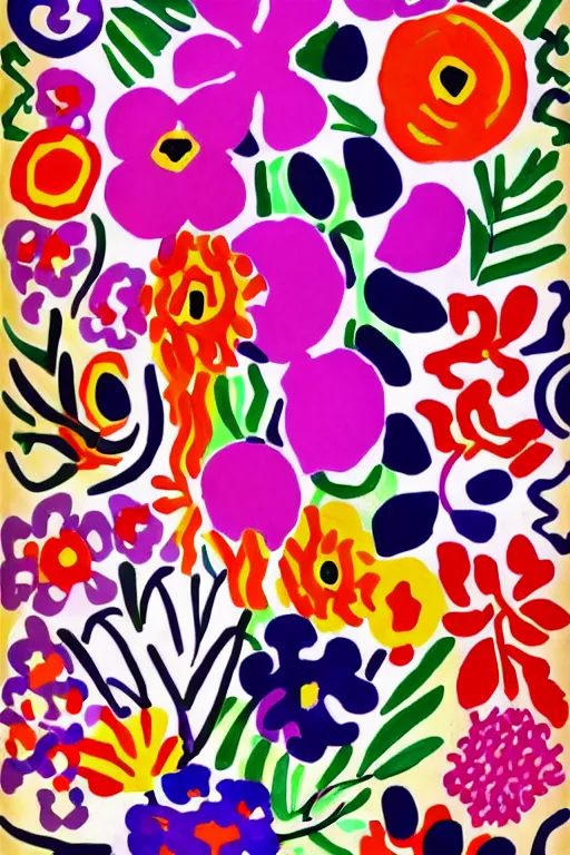 Image similar to henri matisse style bloom flowers, modern, eclectic, digital illustration, by henri matisse