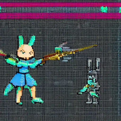 Prompt: a pixel art picture of an android girl with a gun, the bunny - children army charges into battle, pixel art, featured on pixiv, pixiv contest winner, 2 d game art, # pixelart, rough, sense of awe, kinetic