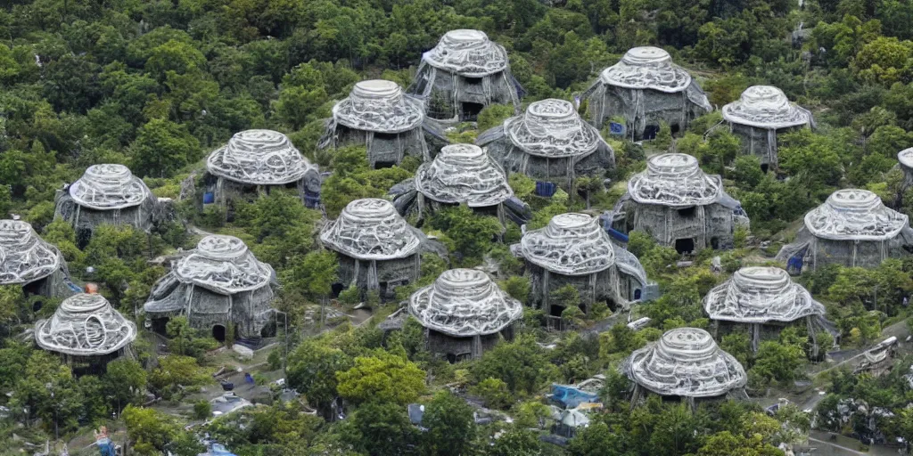 Image similar to a colony of insect civilizations buildings resembling bee