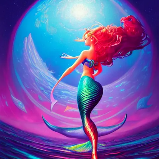 Image similar to sailormoon mermaid, bold colors, intricate, volumetric lighting, good composition, fine swirling lines, bold colors, global illumination, art by tyler edlin and rhads and gustave dore, artstation