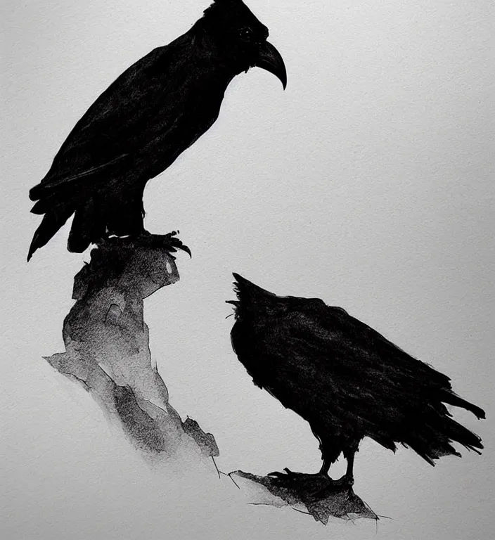 Image similar to beautiful aesthetic inspirational masterful professional ink pen liner sketch of a raven bird posing, marvel style, concept art, fine details, trending on artstation, high quality paper, instagram photo