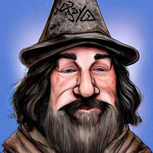 Image similar to vinny from vinesauce with his question mark block hat as gandalf the white